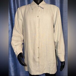 Liz Claiborne Woman’s BY Elisabeth 100% Linen Embroidered Lagenlook 2X oversized